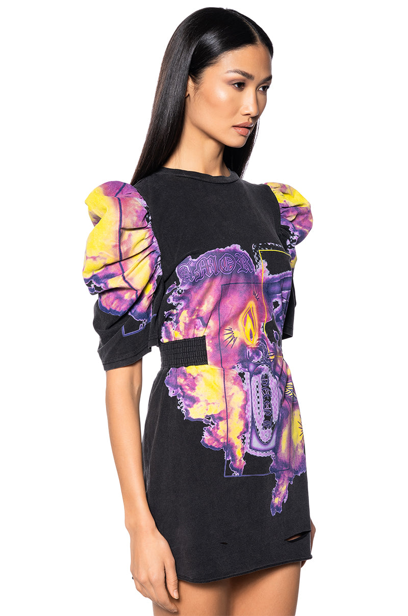 MI AMOR ABSTRACT PRINT TSHIRT DRESS