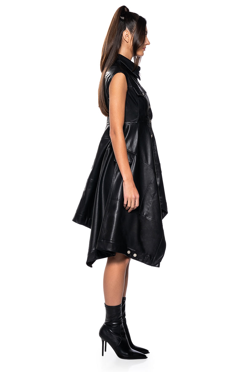 BLAIRE FLARED FAUX LEATHER MINI DRESS