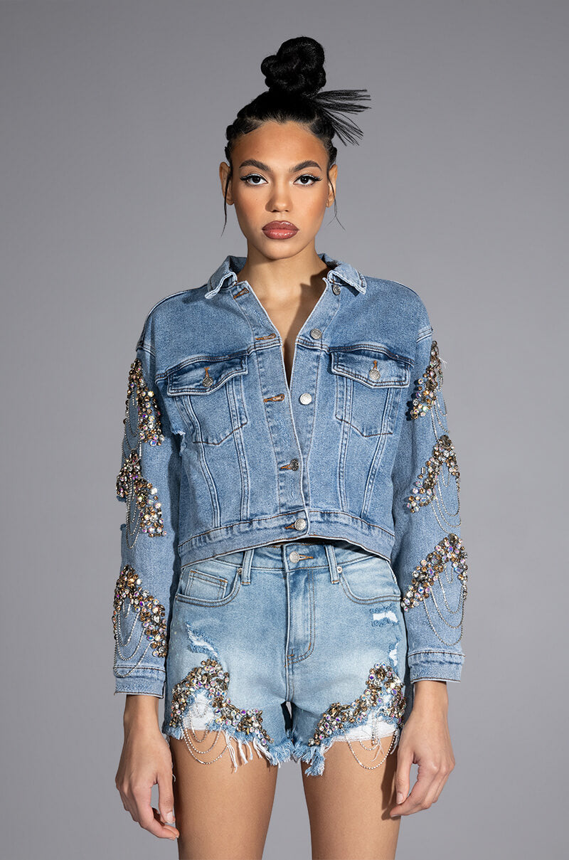 GLAMOROUS LIFE RHINESTONE JEAN JACKET