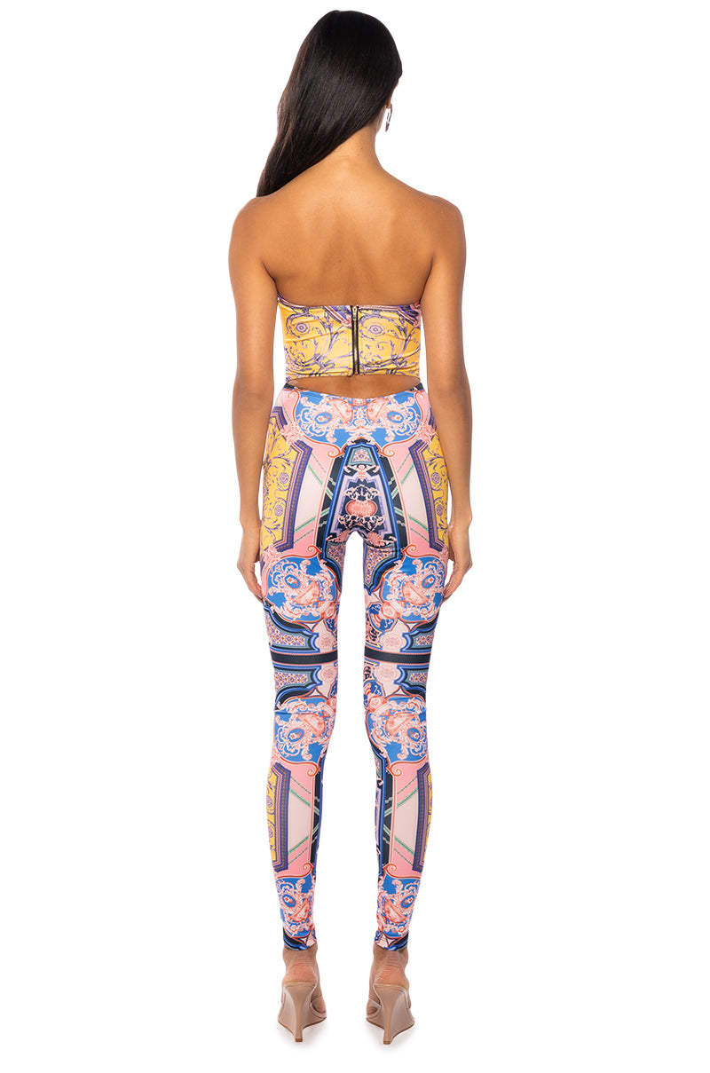 UNMATCHED PATTERNED CORSET JUMPSUIT