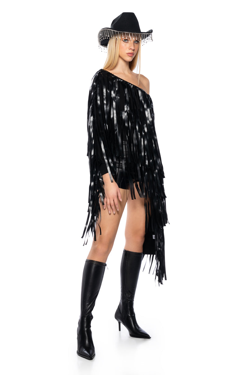 DESTINY PU FRINGE ONE SHOULDER TOP