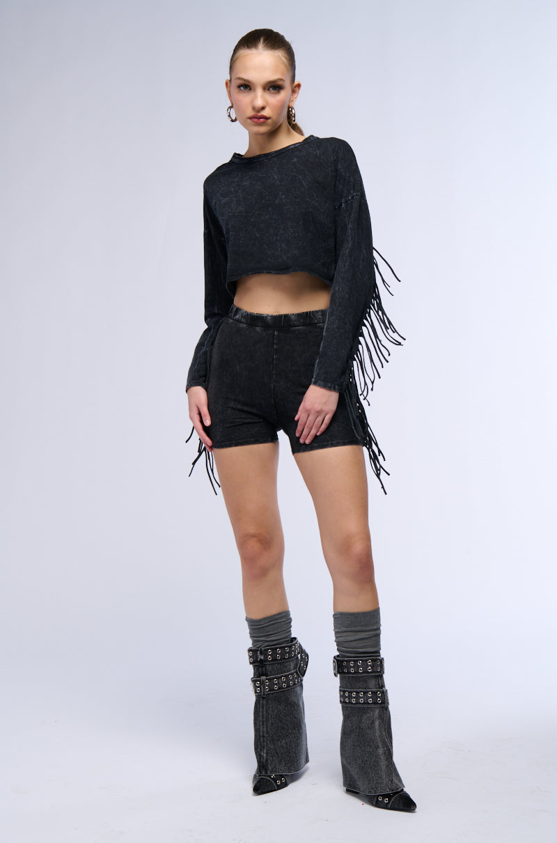 NYX WASHED FRINGE BIKER SHORT