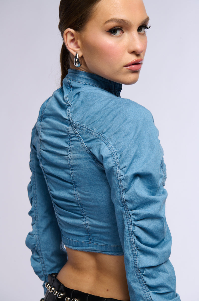 RUCHED DENIM JACKET