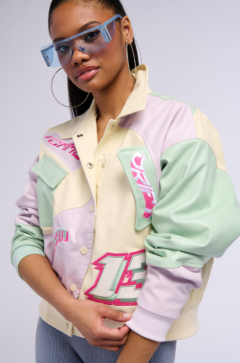 ANGEL EYES PASTEL PU COLOR BLOCK BOMBER