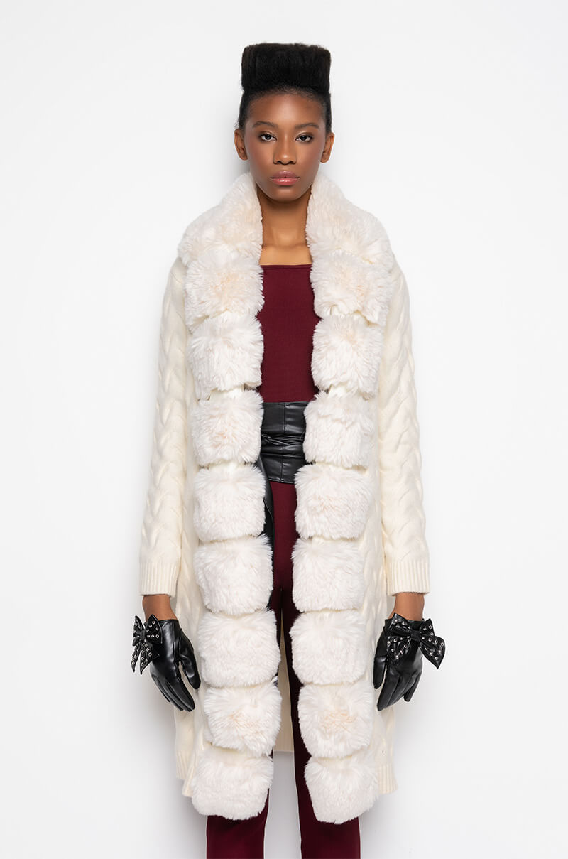 BABBS KNIT TRENCH WITH FAUX FUR LINING