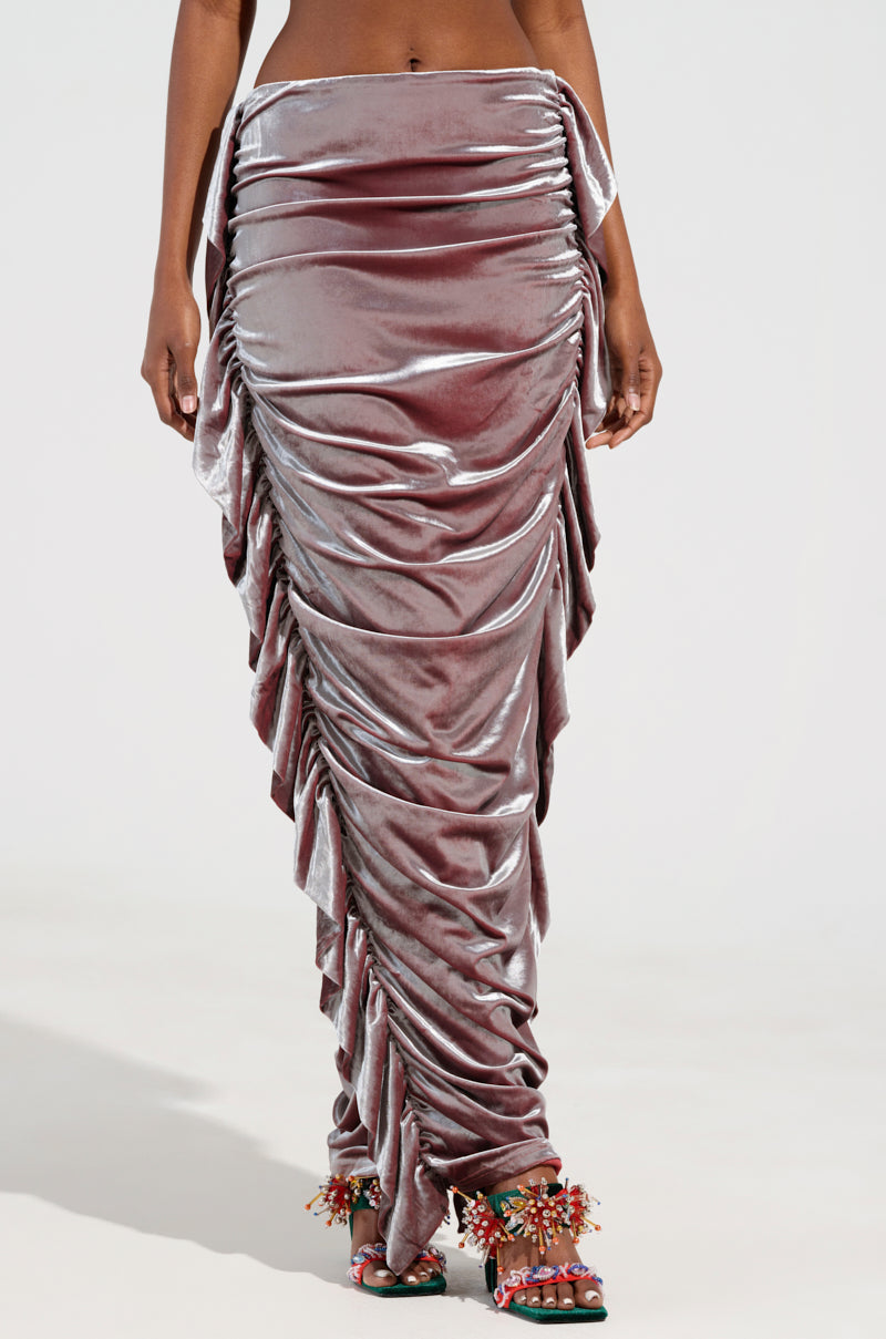 FLAUNT IT VELVET SIDE FRINGE MAXI SKIRT