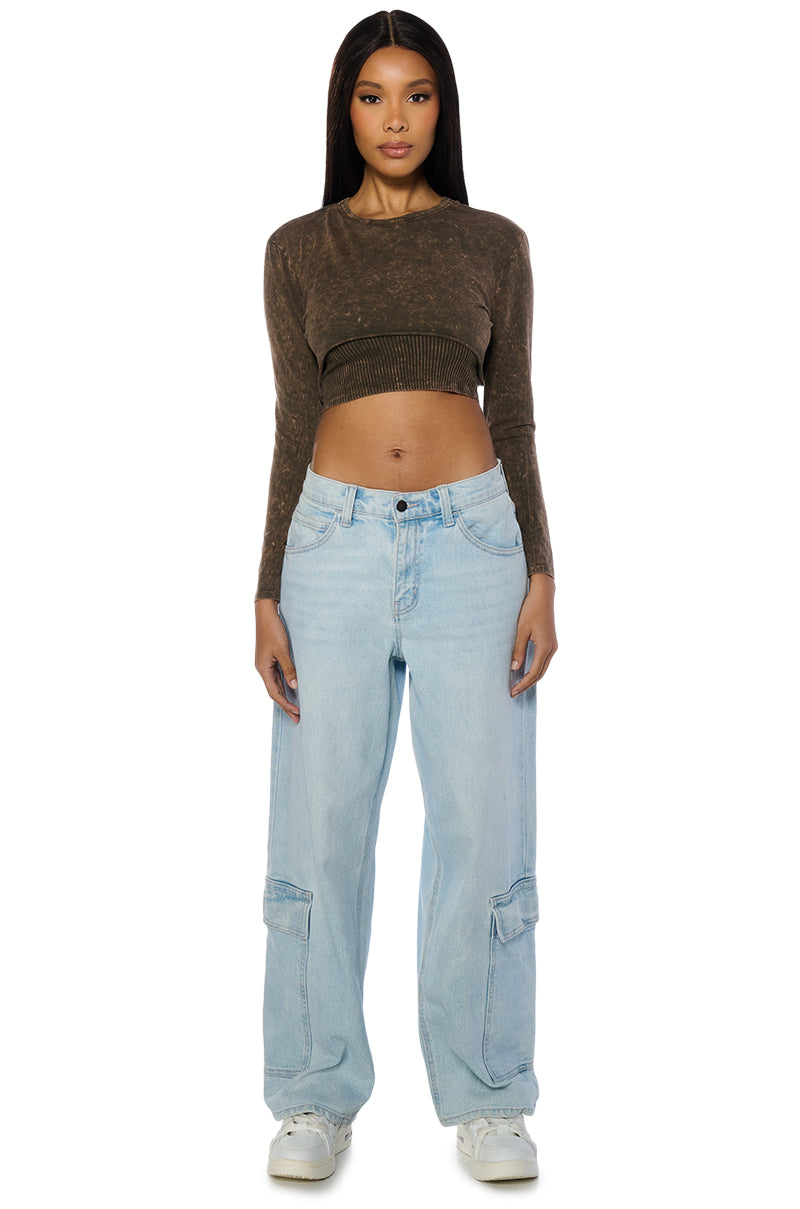 IVY CROPPED MINERAL WASH LONG SLEEVE TEE