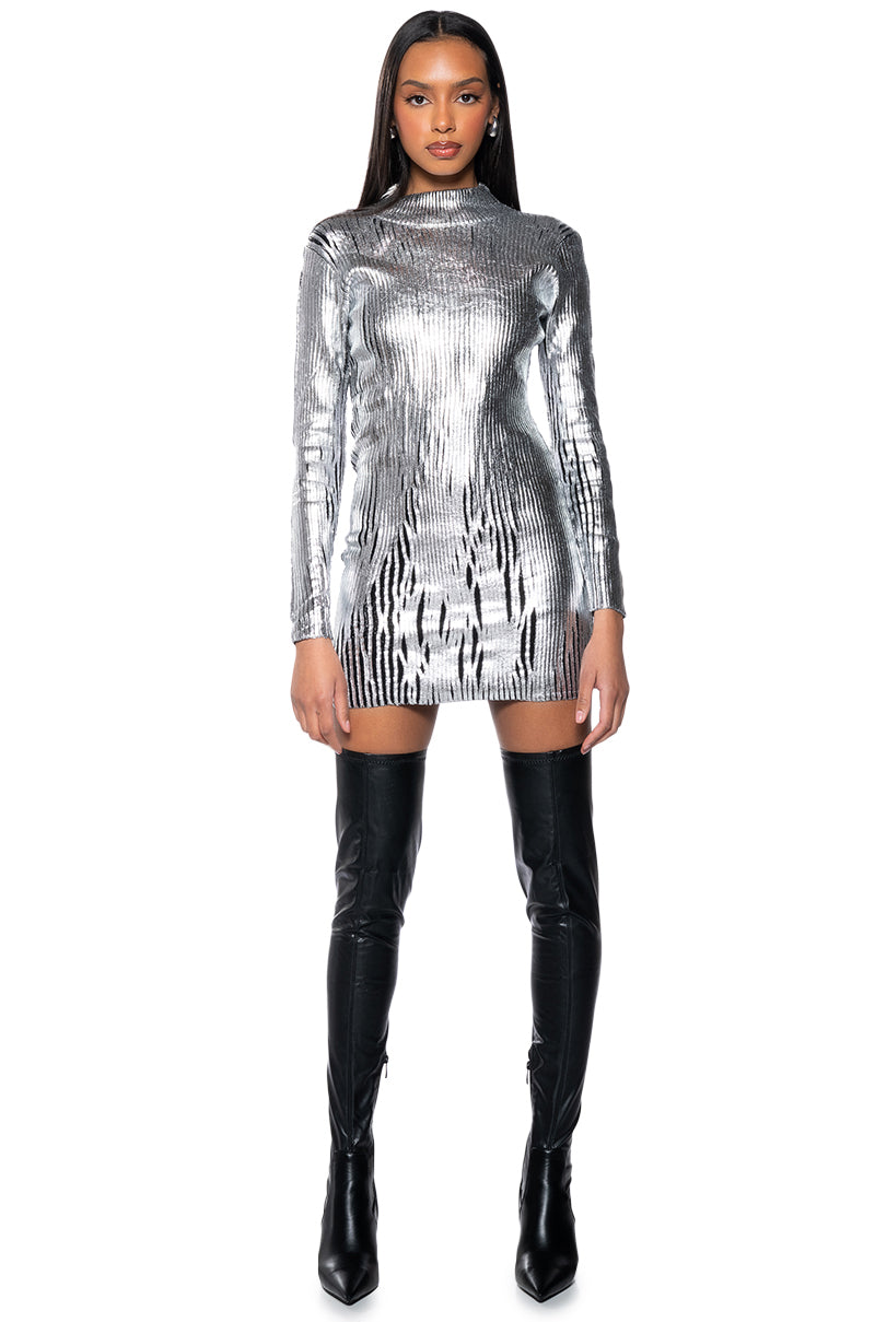 COOL GIRL METALLIC KNIT MINI DRESS