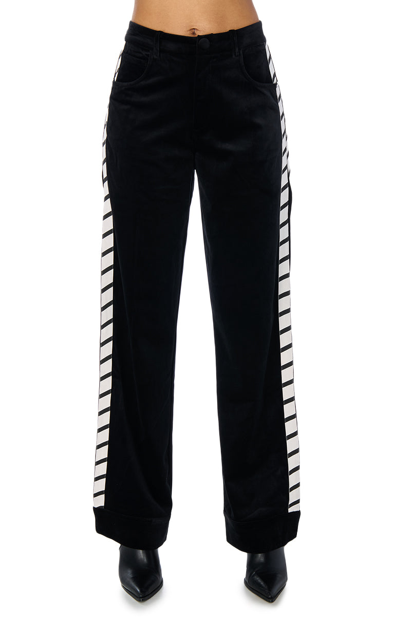 LUXE VELVET OPEN LEG TROUSER IN BLACK