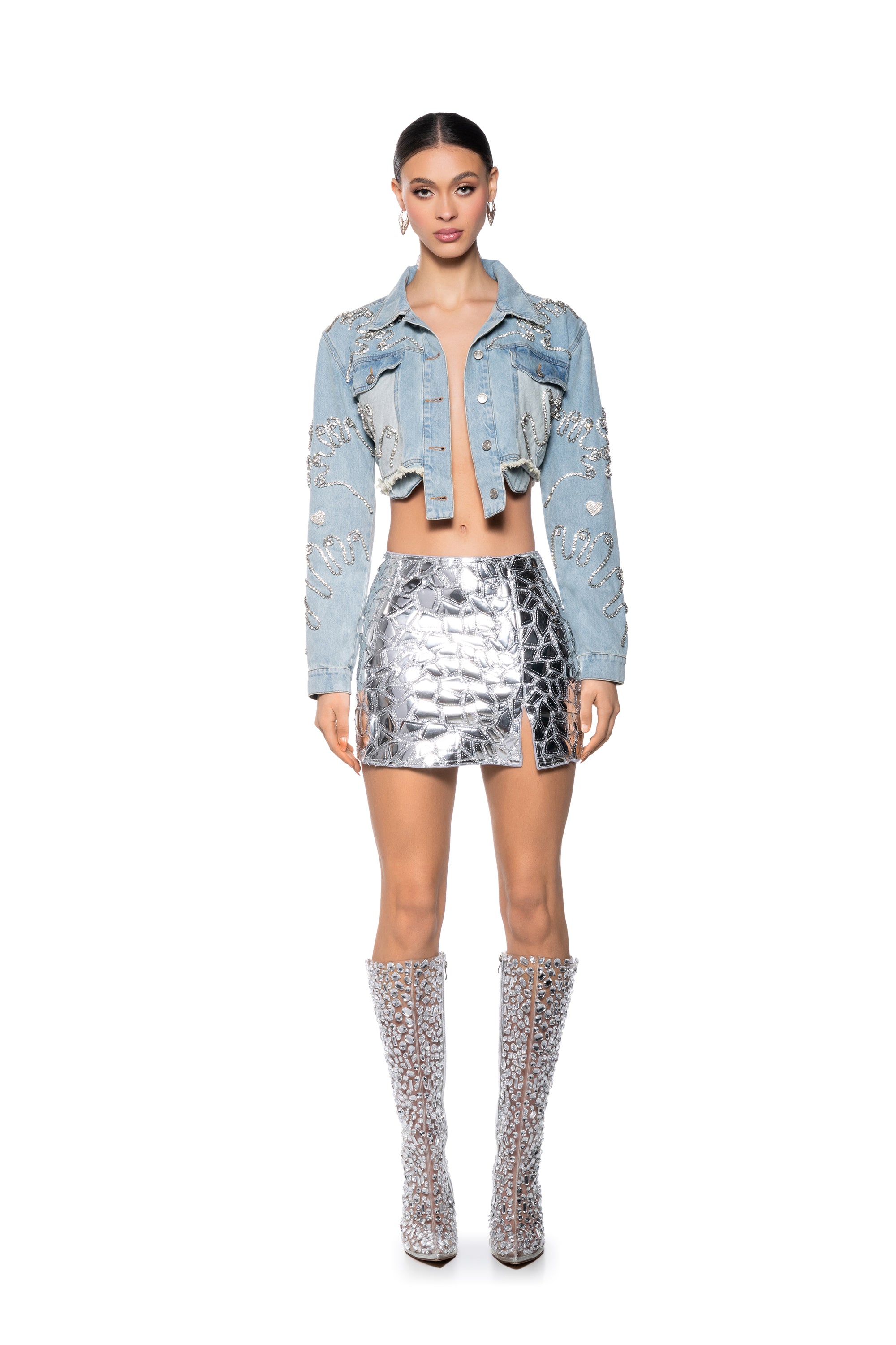 LOVE YOU SAY IT BACK CROP DENIM JACKET