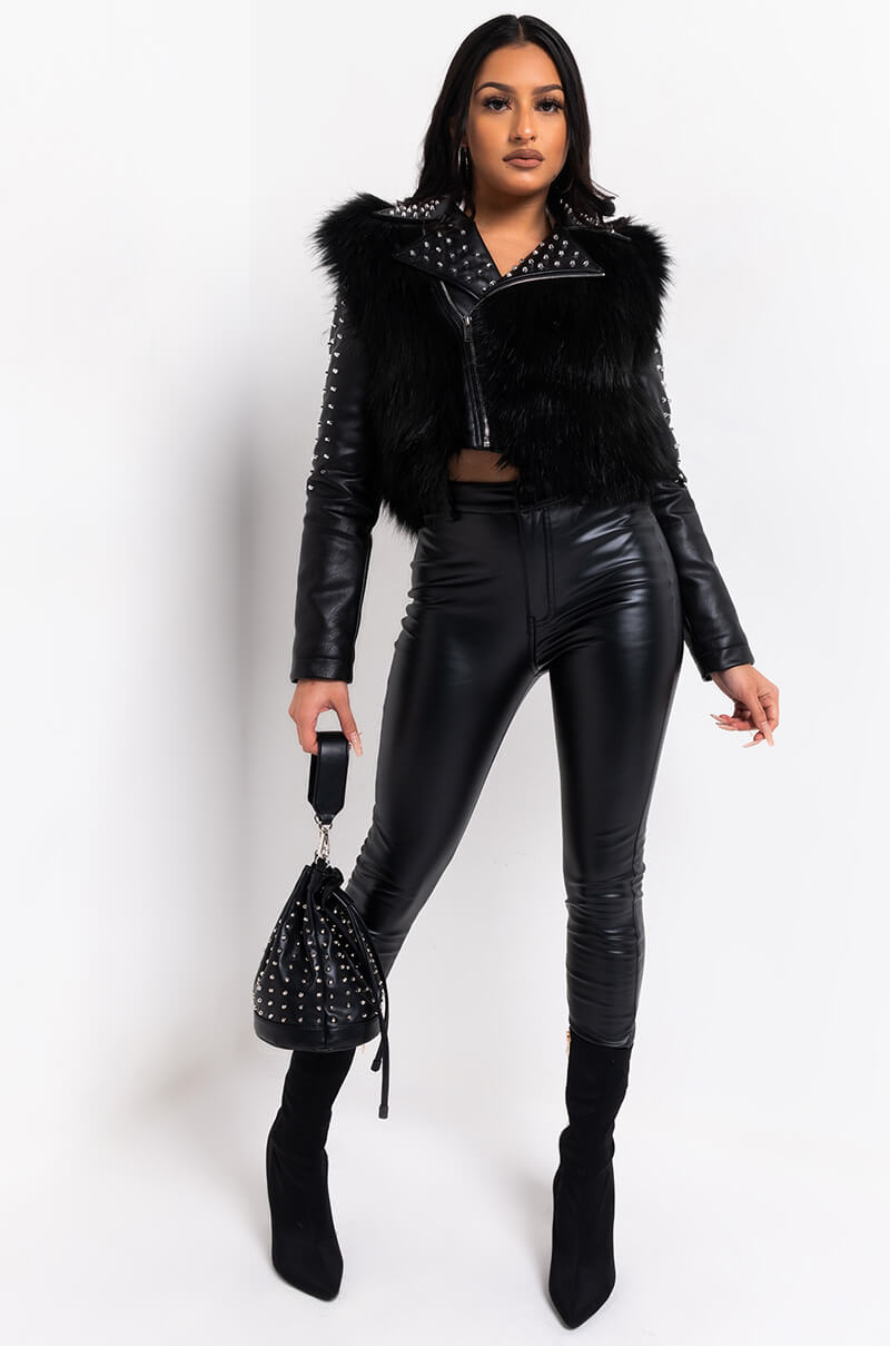 EMMS STUDDED FAUX FUR JACKET