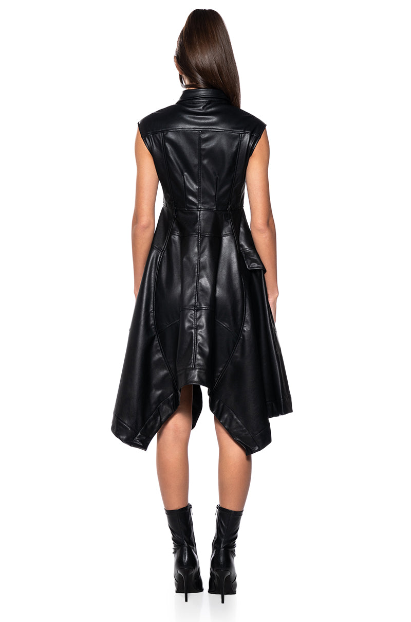 BLAIRE FLARED FAUX LEATHER MINI DRESS