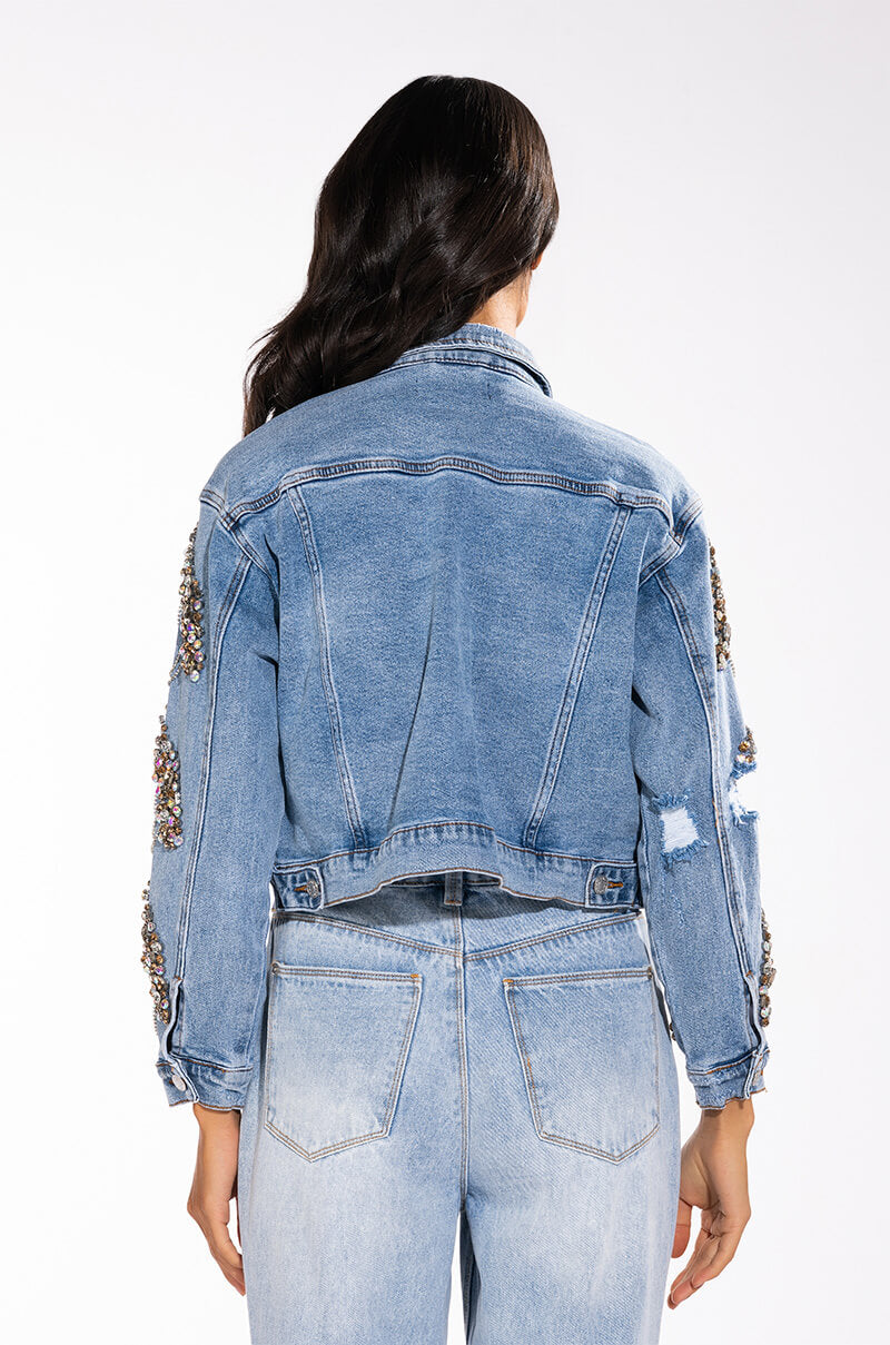 GLAMOROUS LIFE RHINESTONE JEAN JACKET