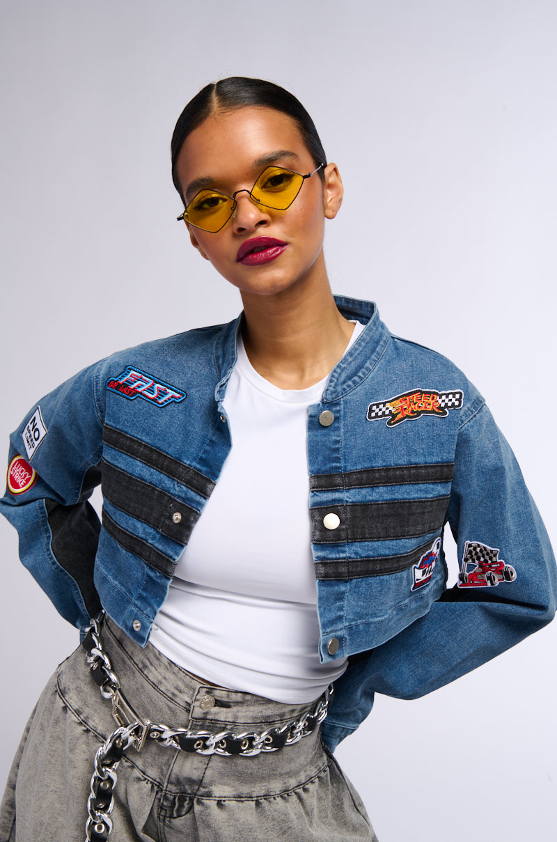 RACING QUEEN DENIM TWO IN ONE BOMBER