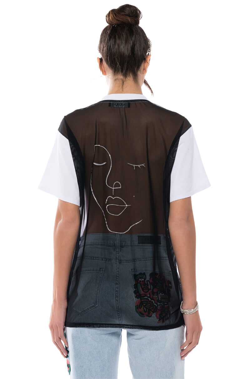 DAY AND NIGHT EMBELLISHED GRAPHIC OVERSIZED TSHIRT