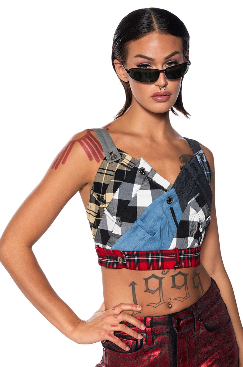 ON MY OWN ACCORD PLAID DECONSTRUCTED TOP