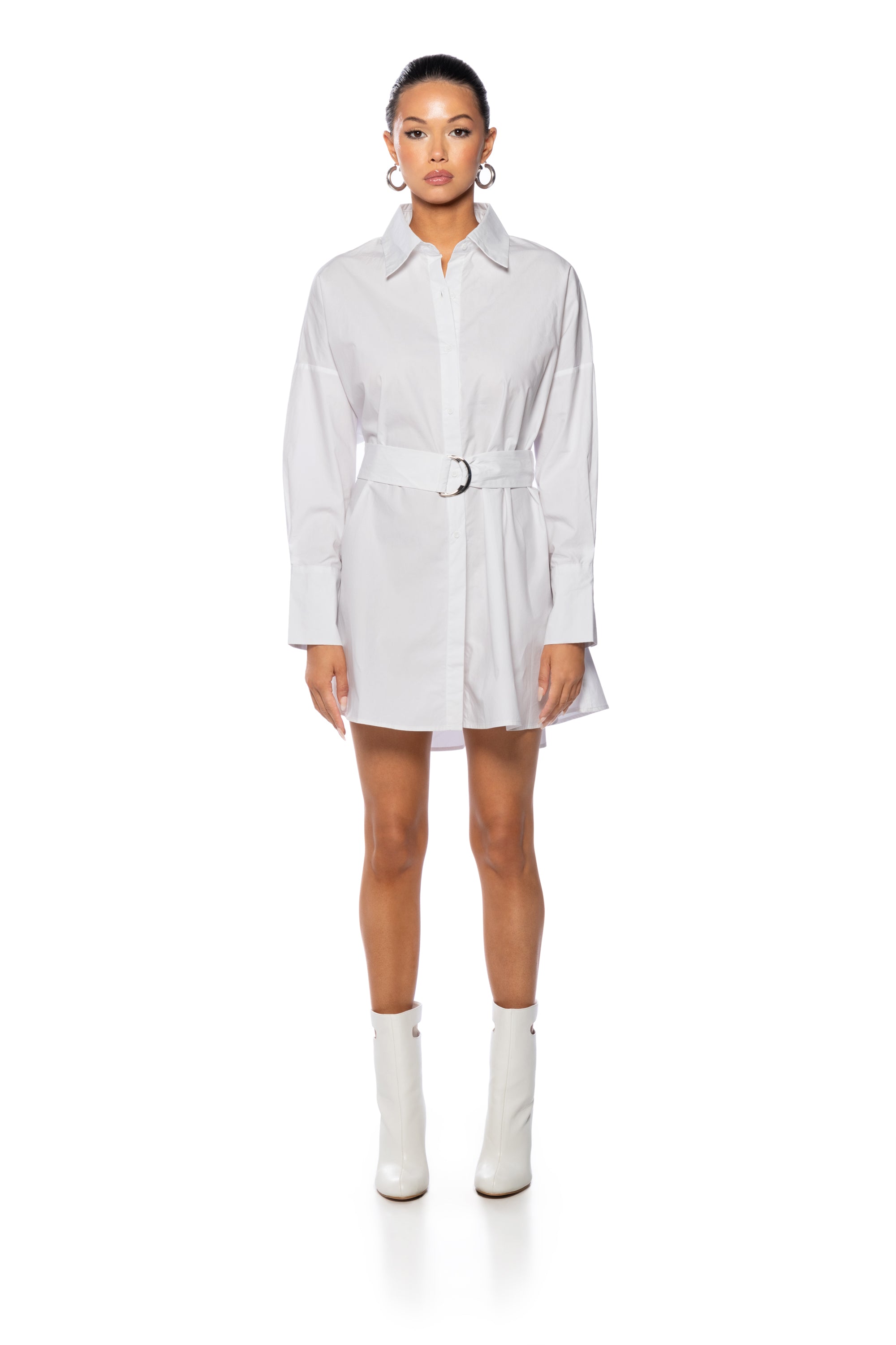 BRIELLE CINCHED POPLIN MINI DRESS