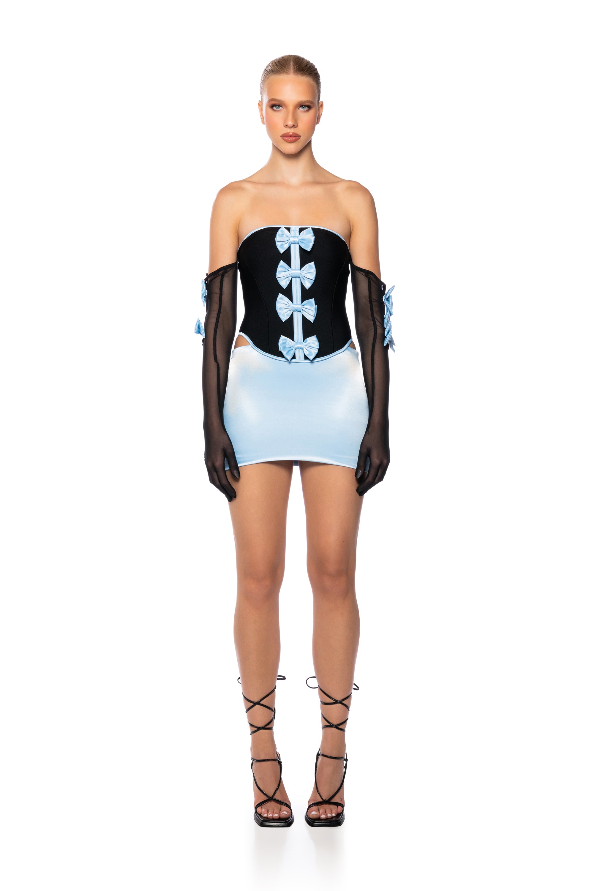 DREA BANDAGE CORSET DETAIL DRESS WITH GLOVES