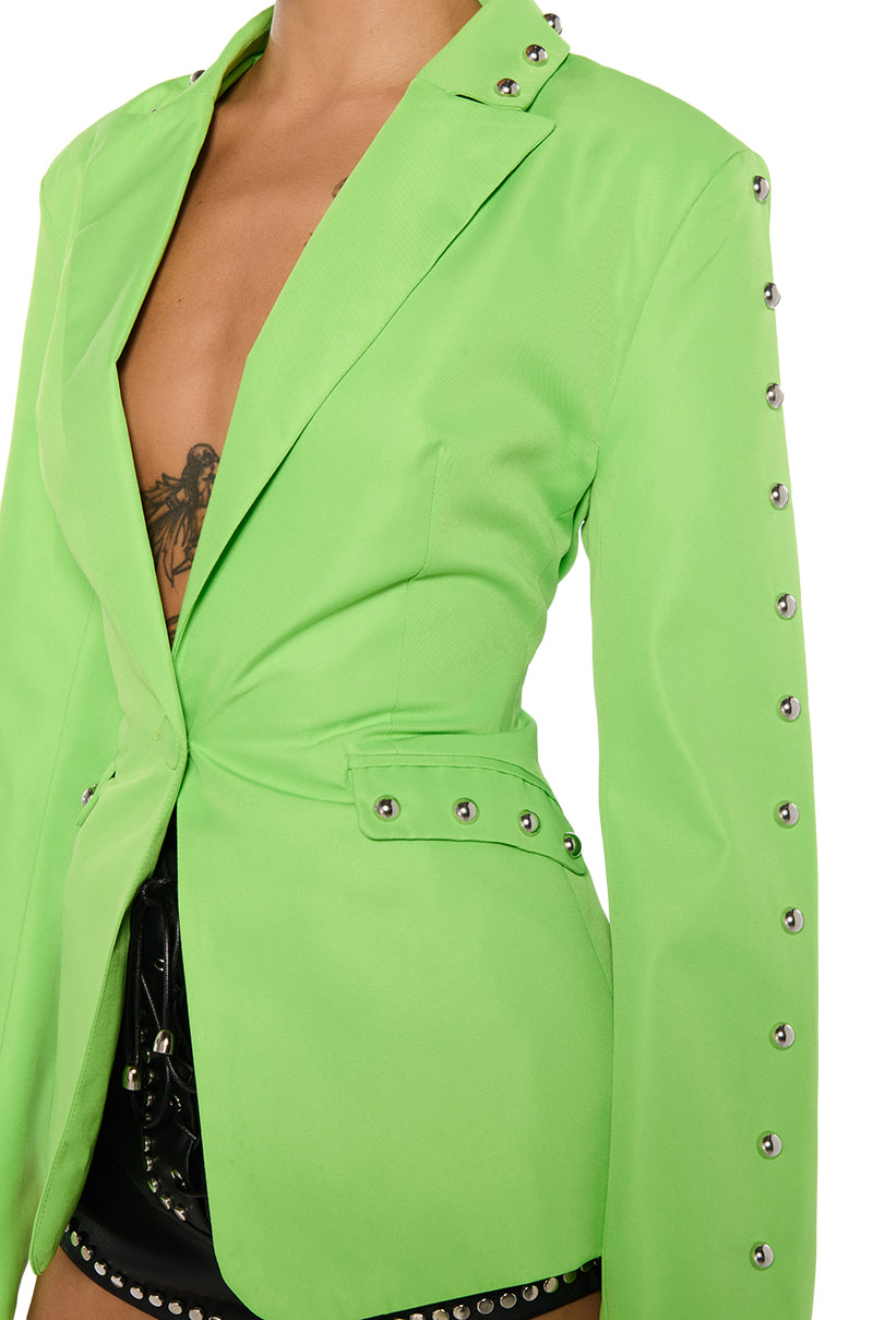 STUDDED HEM BLAZER IN LIME