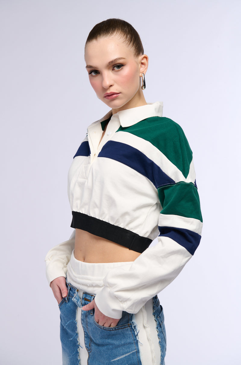 MYLAH CROPPED COLLARED LONG SLEEVE SHIRT