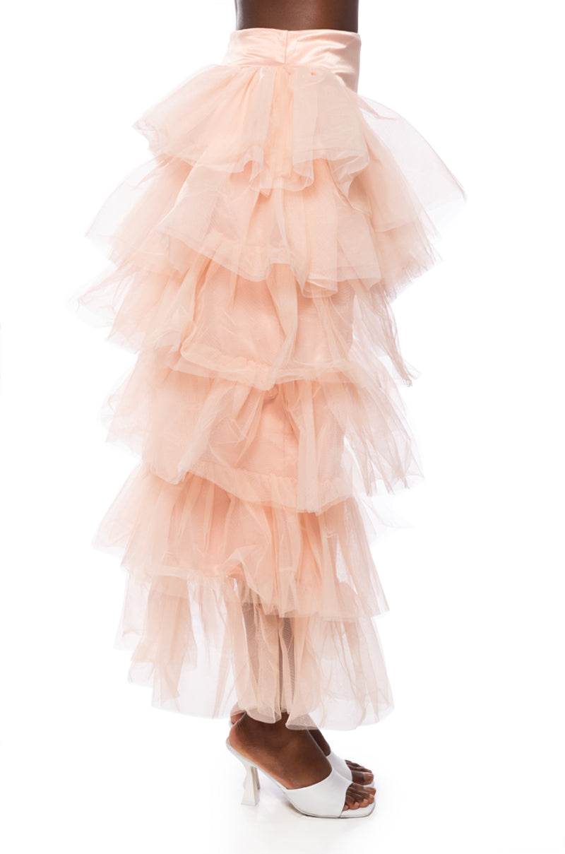 THE AWARD SHOW TULLE HIGH LOW SKIRT IN BLUSH PINK