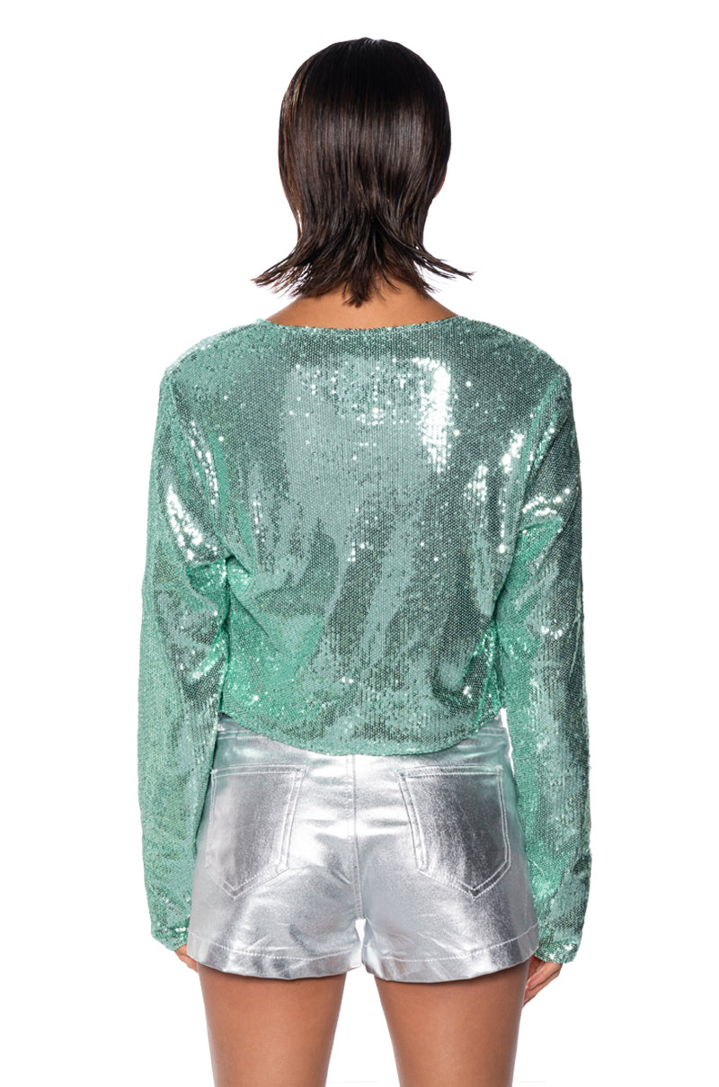 HOLIDAY SEASON SEQUIN COVER JACKET IN TEAL