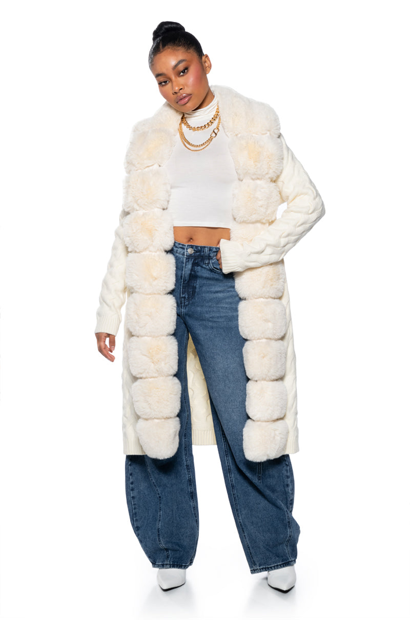 BABBS KNIT TRENCH WITH FAUX FUR LINING