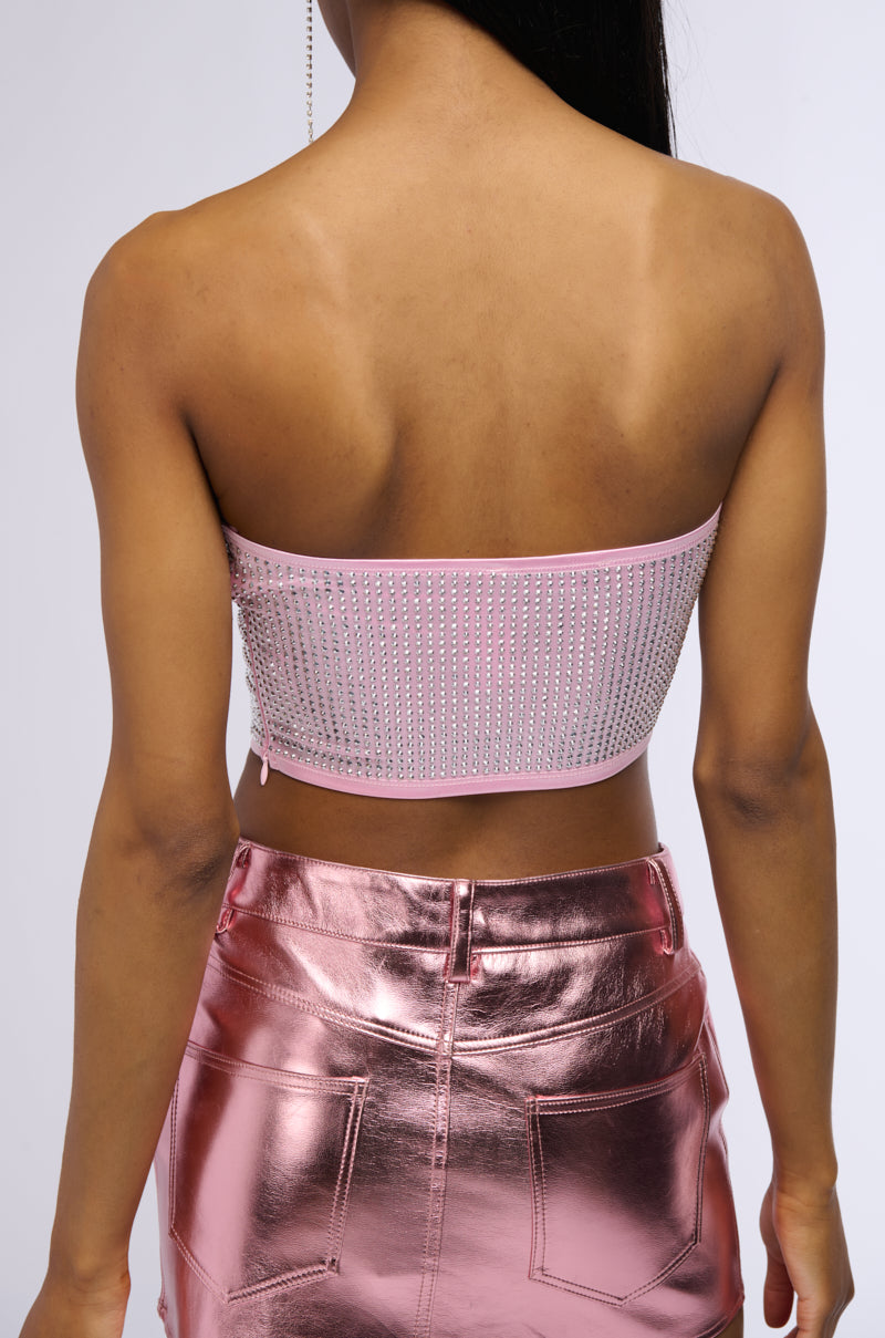 DECISION MAKER RHINESTONE TUBE TOP IN PINK