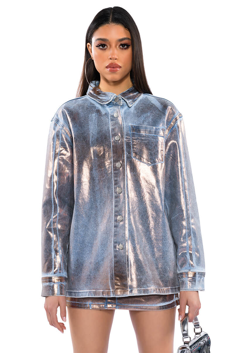 TELEPORT FOIL EFFECT DENIM BUTTON DOWN