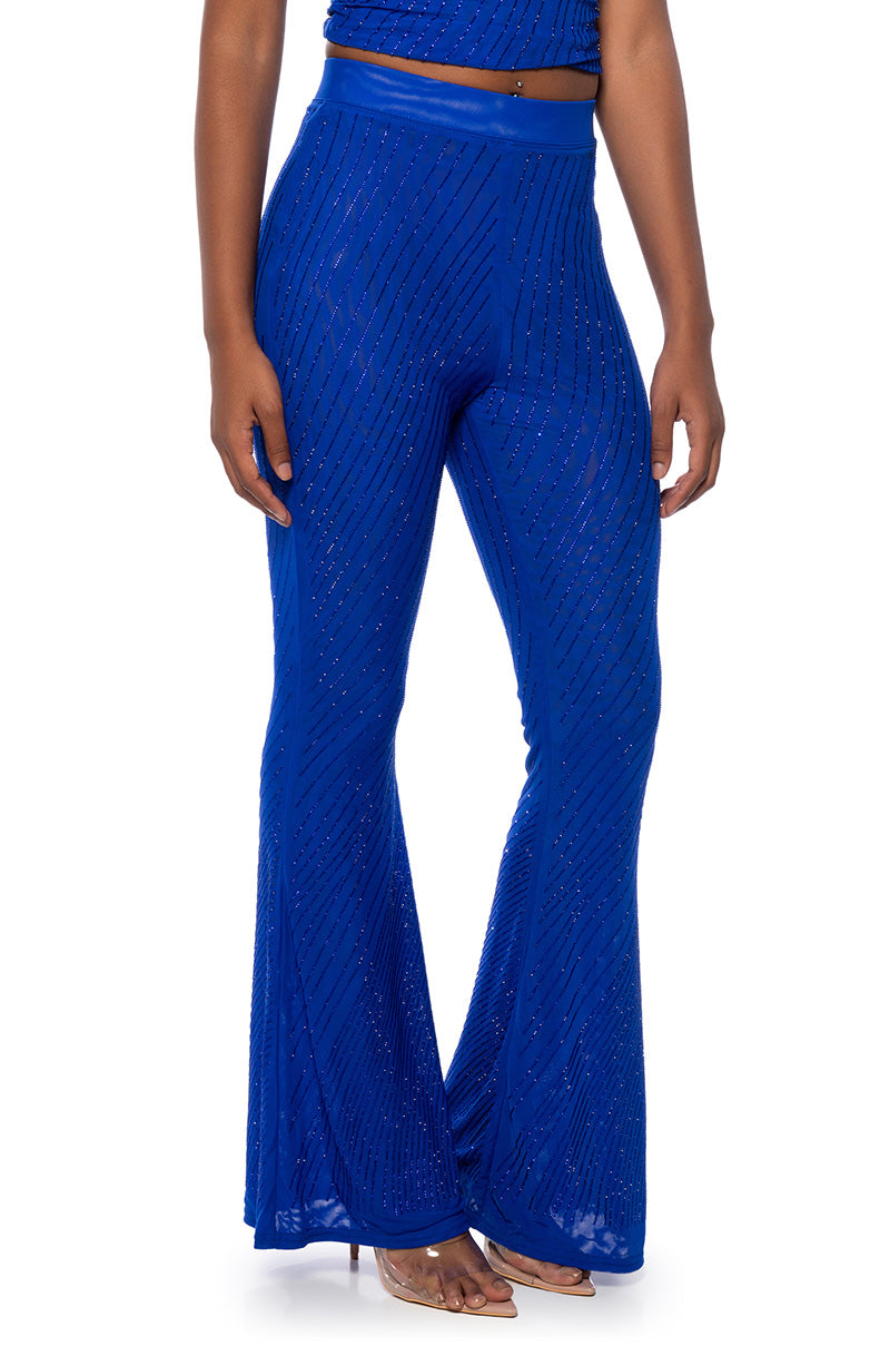 CUFF IT EMBELLISHED MESH FLARE LEG TROUSER