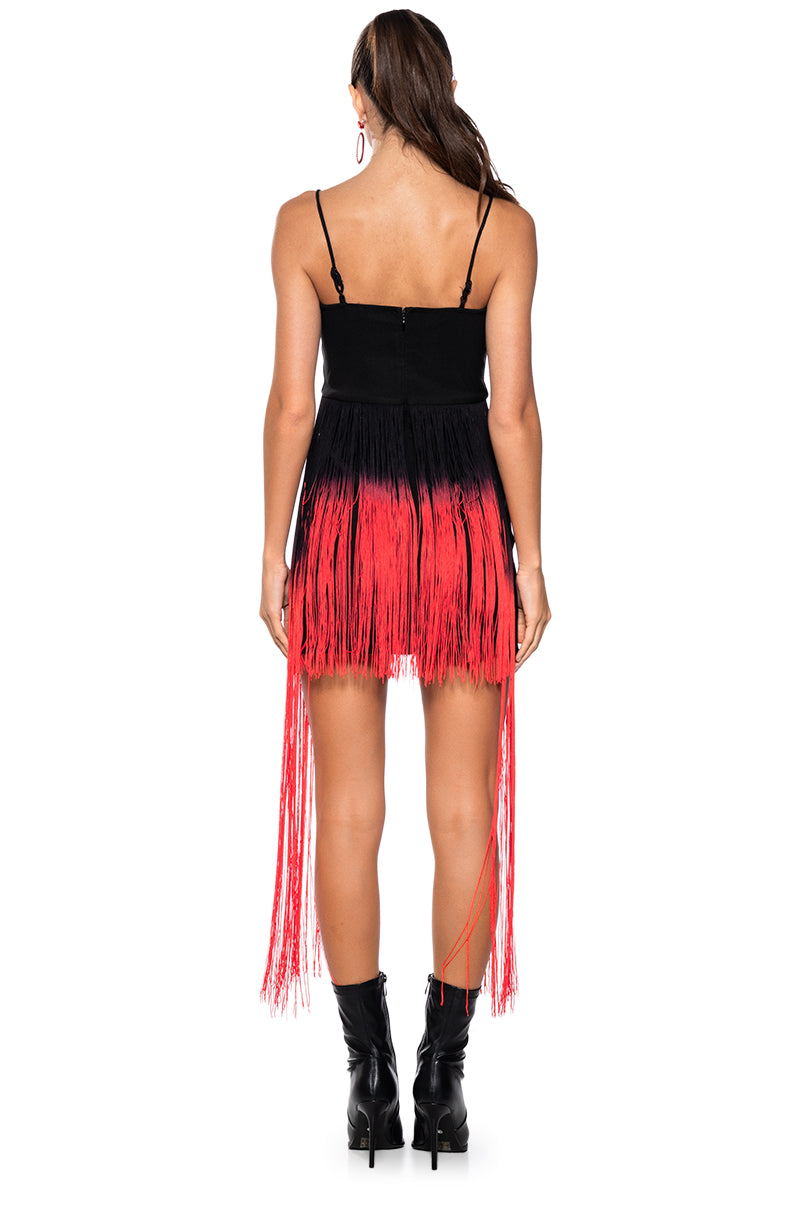 ISSA LOOK OMBRE FRINGE MINI DRESS