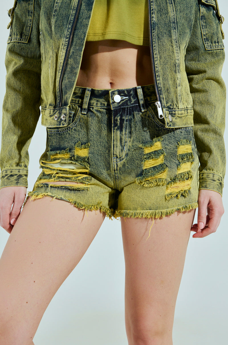 CALL ME CRAZY DISTRESSED DENIM SHORTS