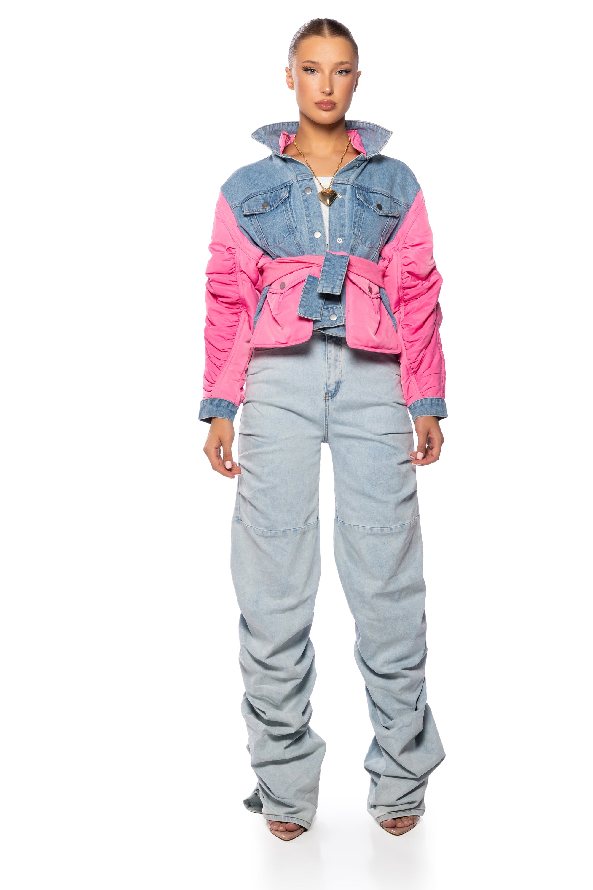 NYLON DENIM JACKET IN PINK