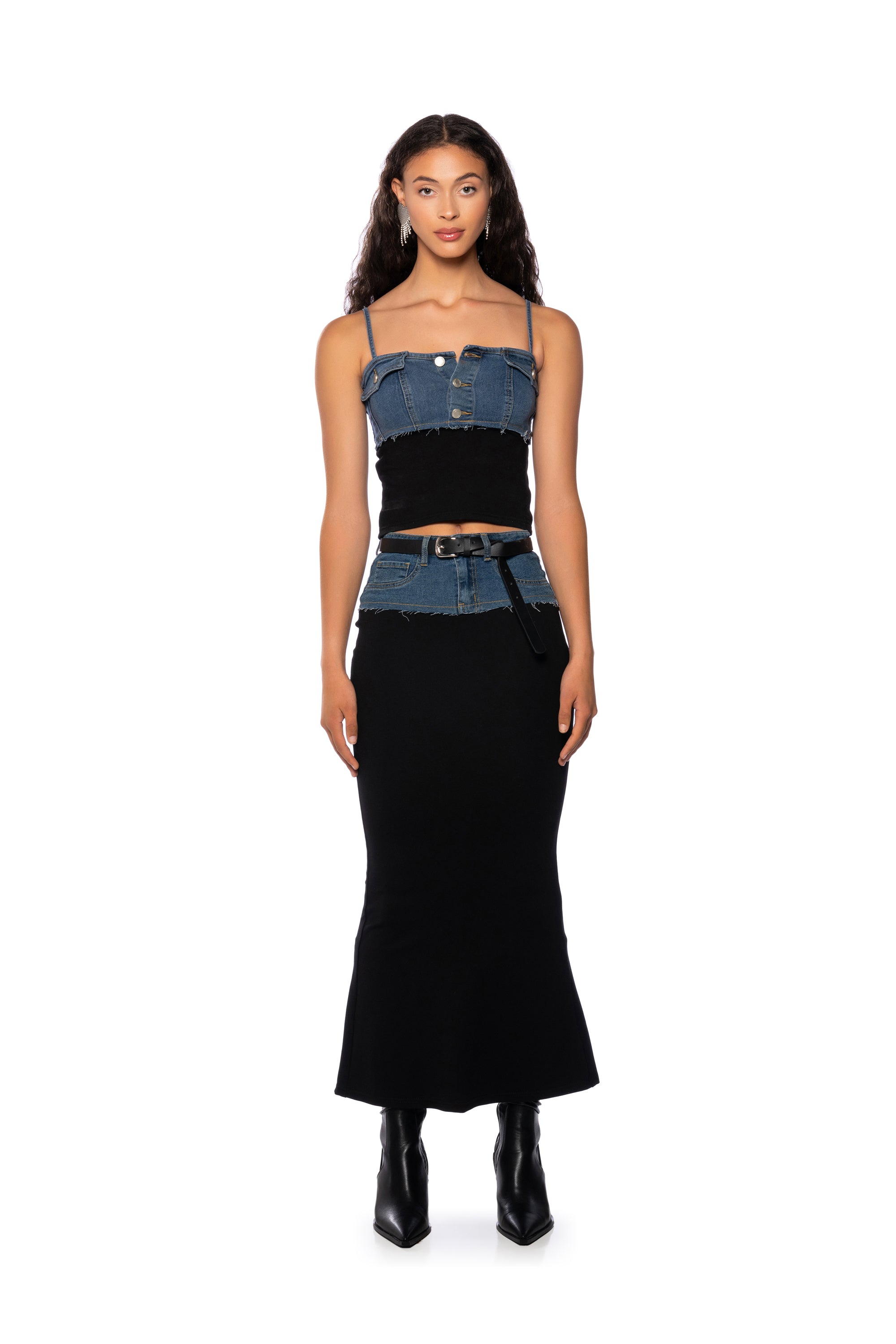 HOLLYWOOD DREAMS DENIM AND COTTON TUBE TOP