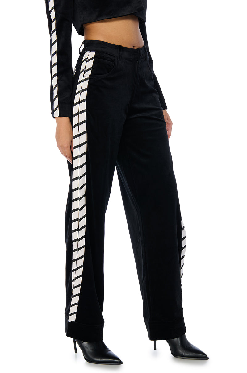 LUXE VELVET OPEN LEG TROUSER IN BLACK