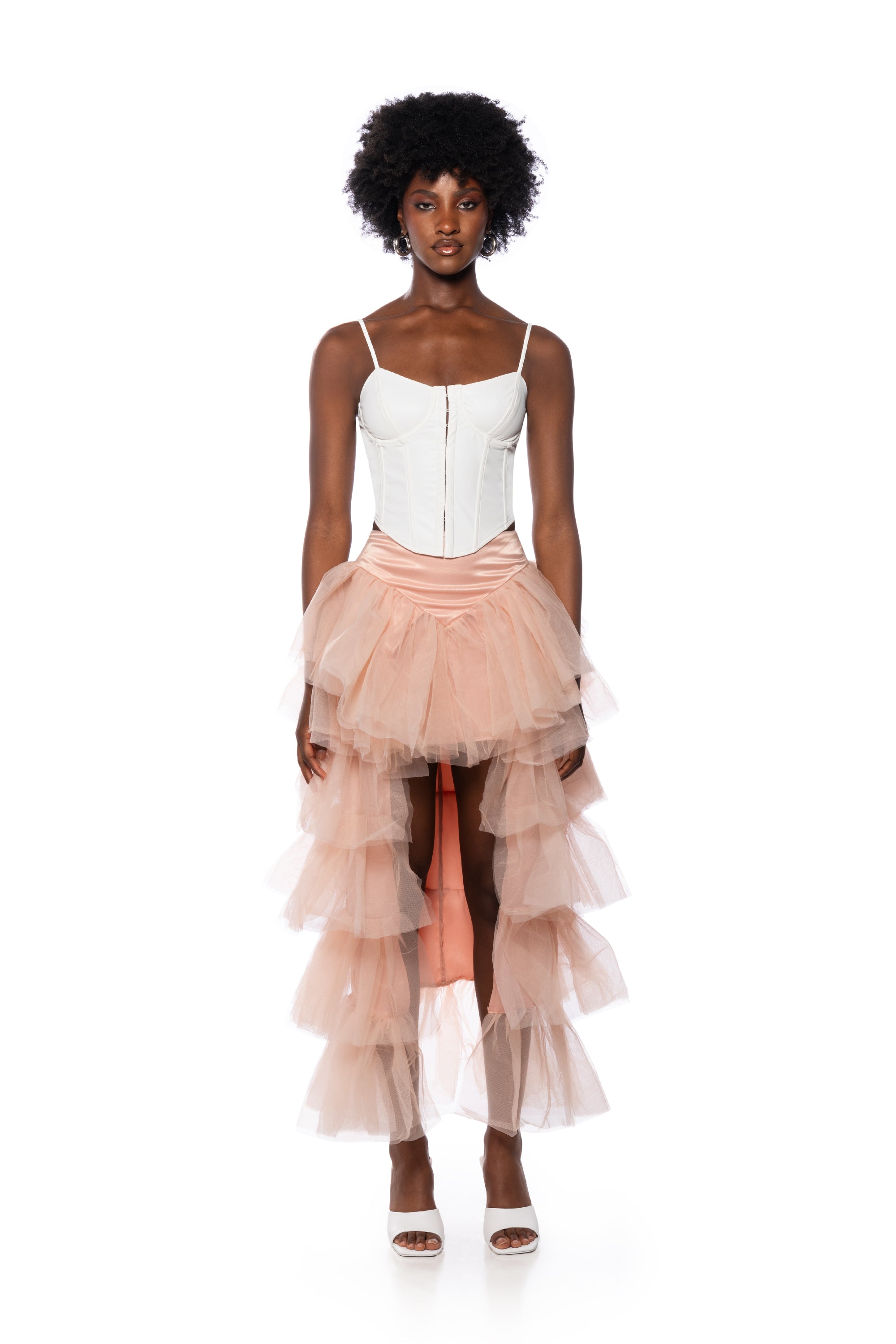 THE AWARD SHOW TULLE HIGH LOW SKIRT IN BLUSH PINK