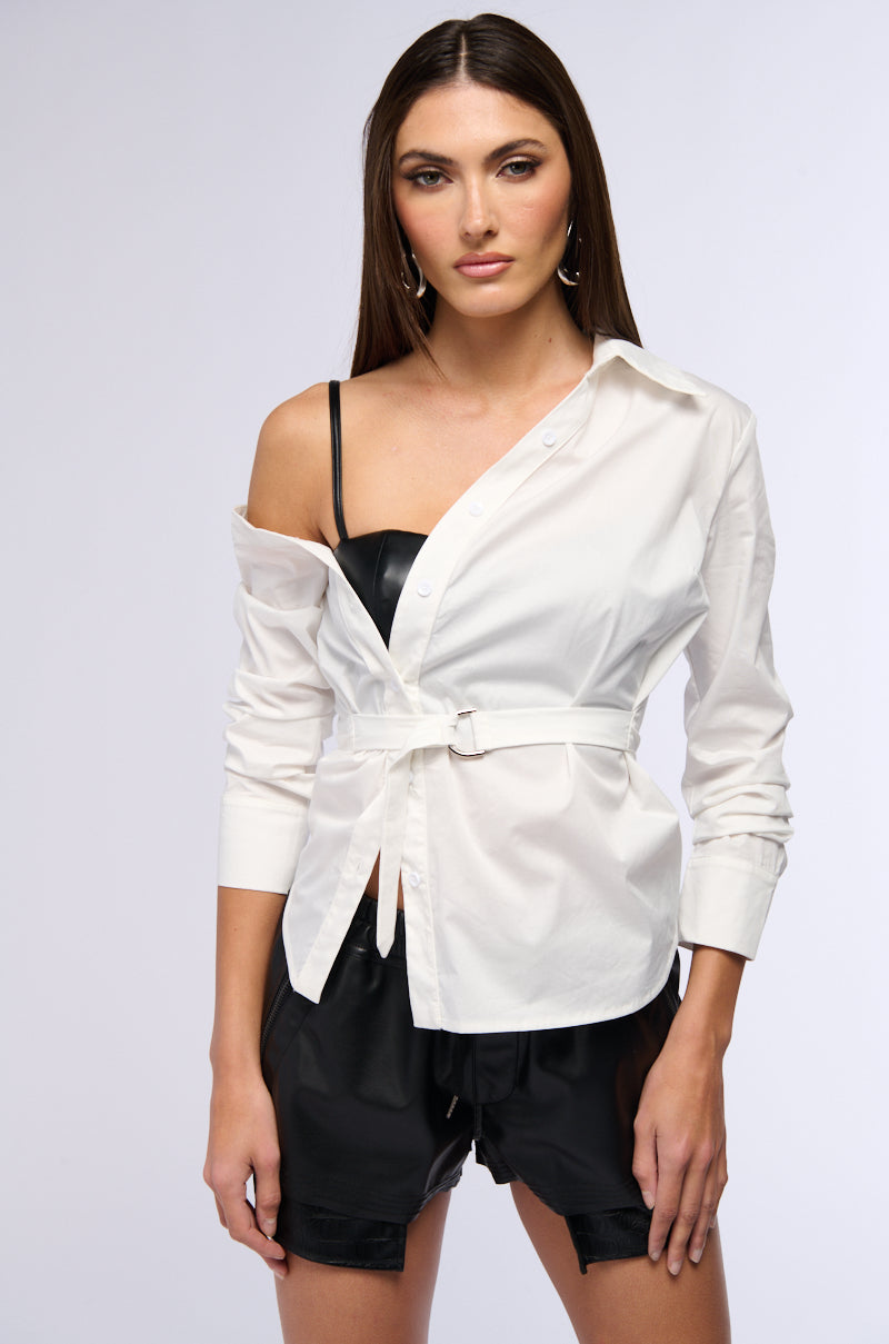 PEEK A BOO BUSTIER POPLIN SHIRT