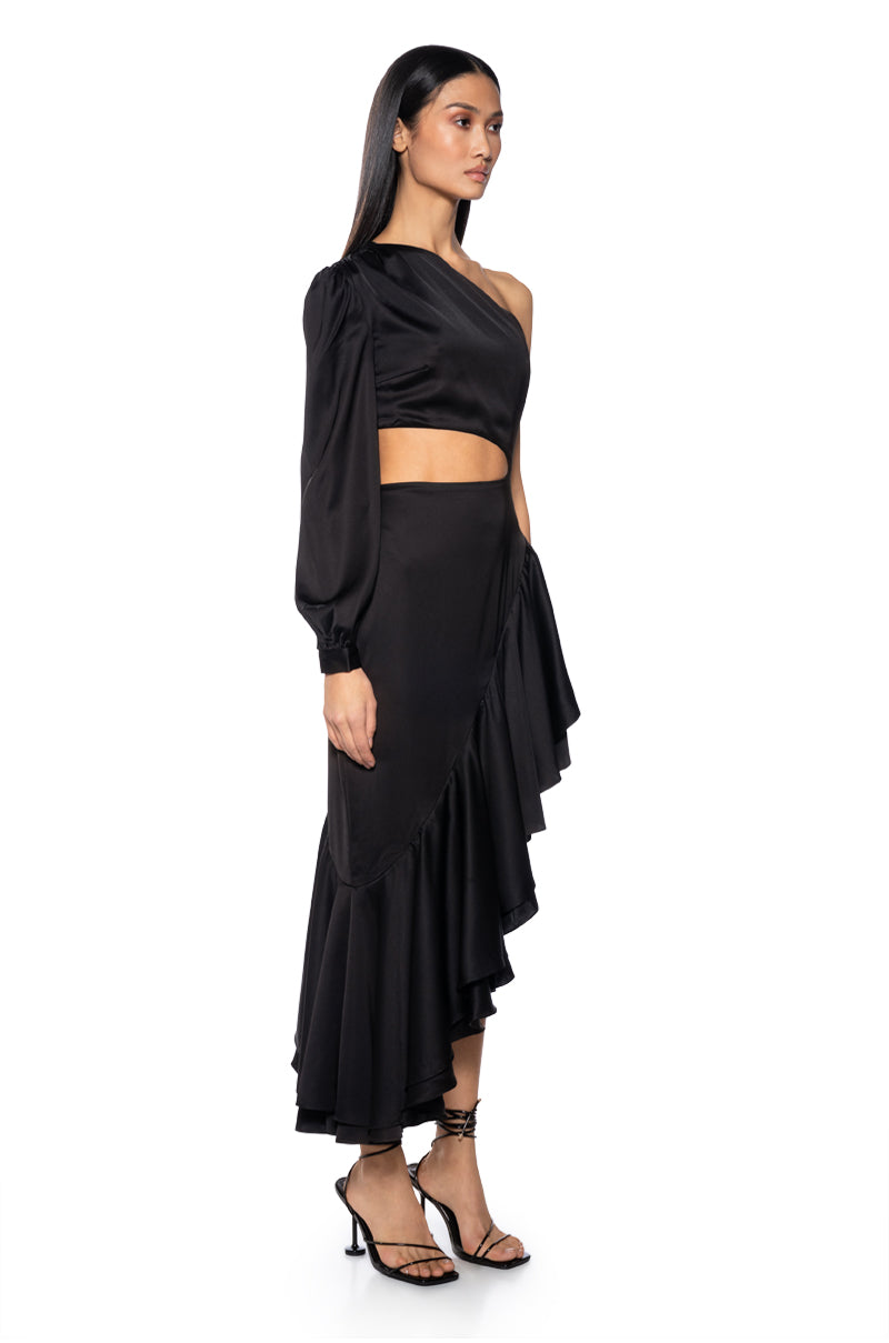 CHA CHA HIGH LOW CUTOUT MAXI DRESS IN BLACK