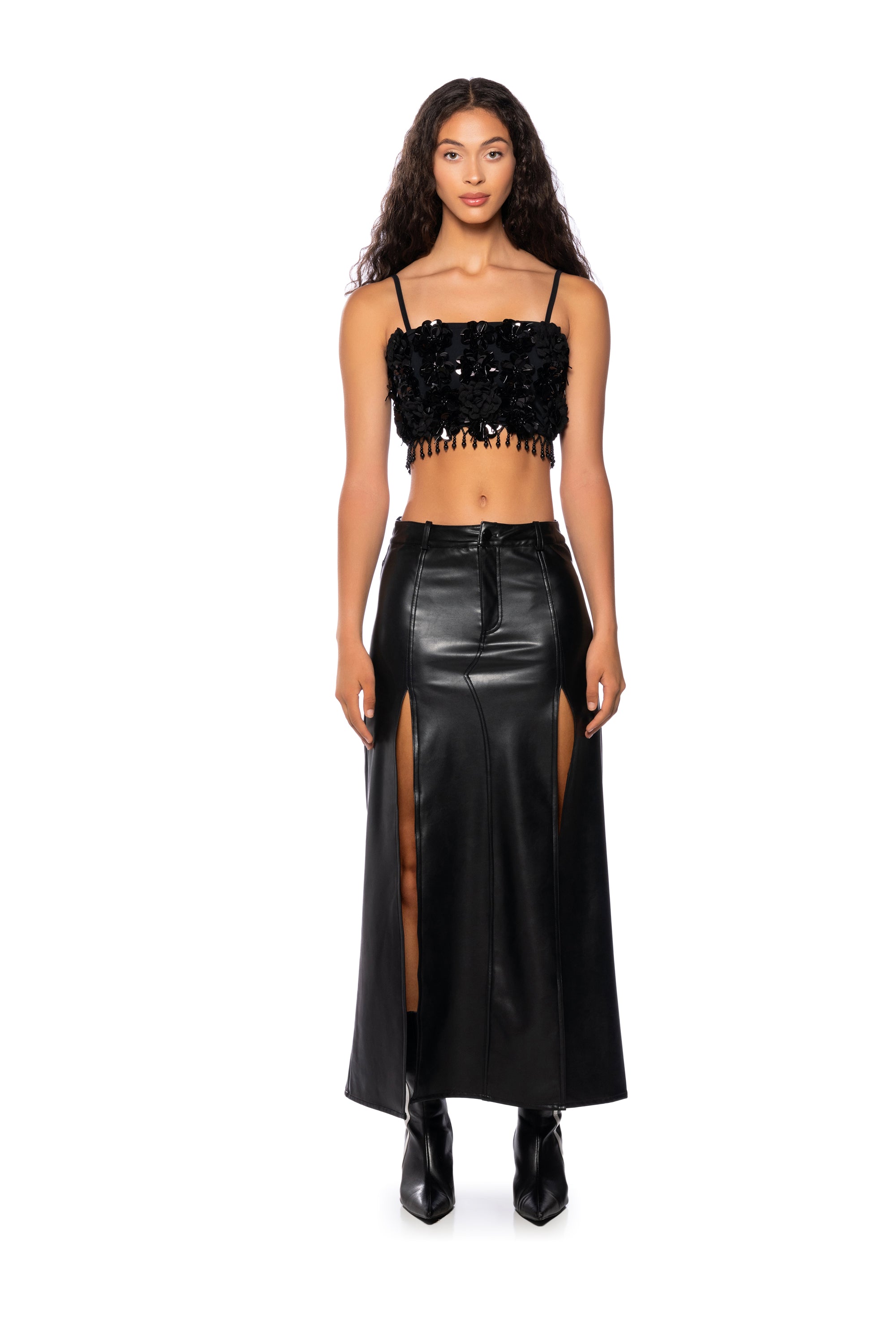 THE LUXE LIFE SEQUIN FLOWERS CROP TOP