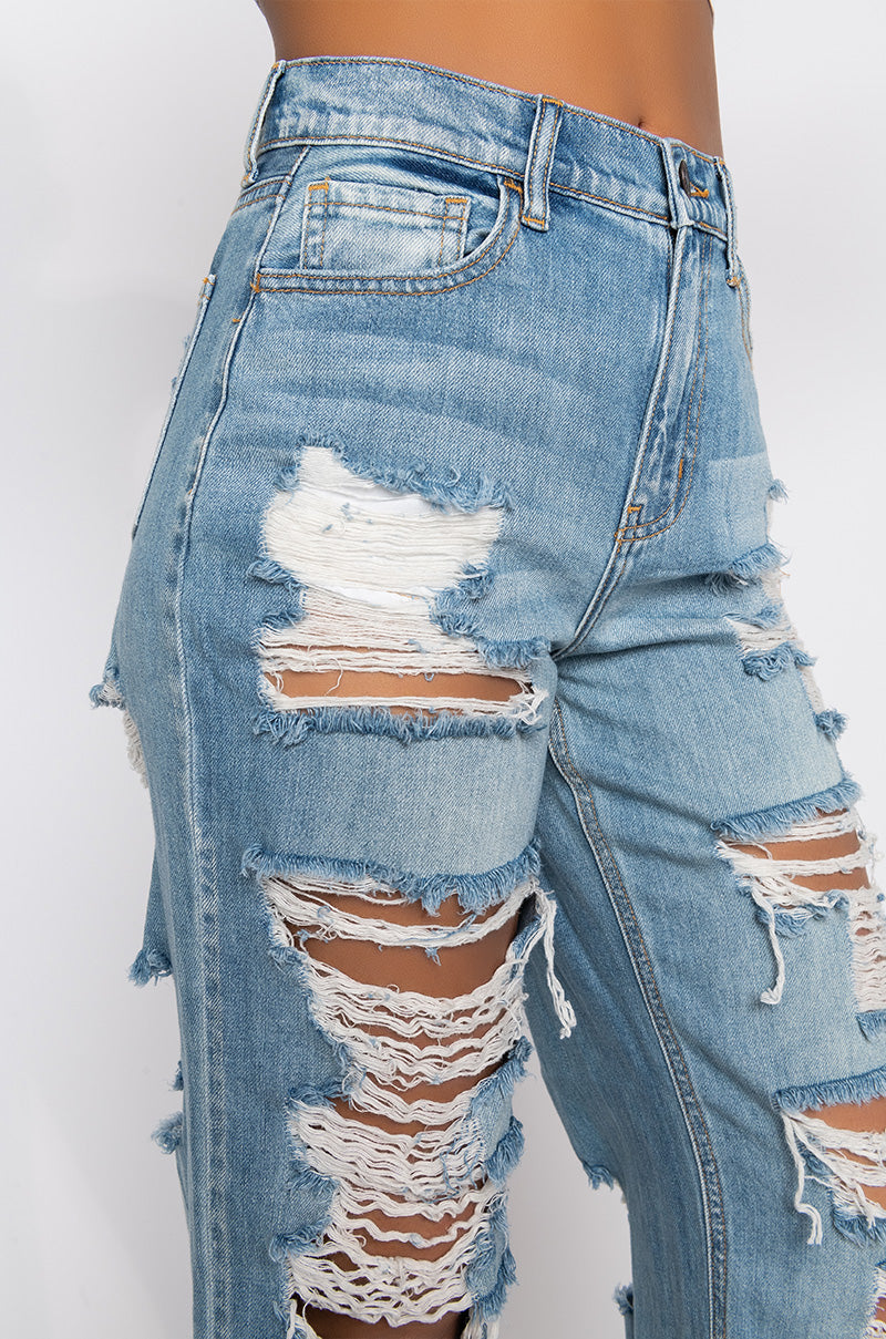 ELLA BELLA HIGH RISE WIDE LEG DISTRESSED JEANS