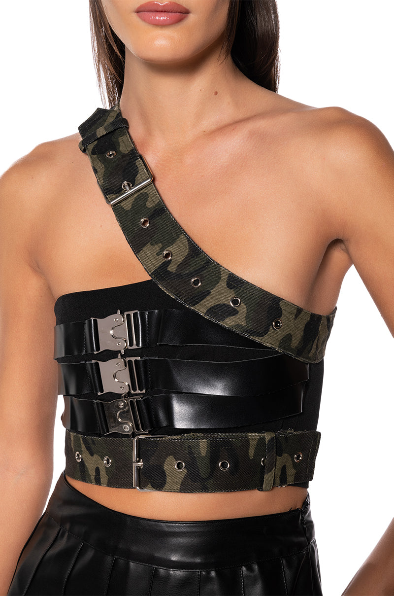 ON GUARD CAMO BUCKLE DETAIL BANDEAU TOP