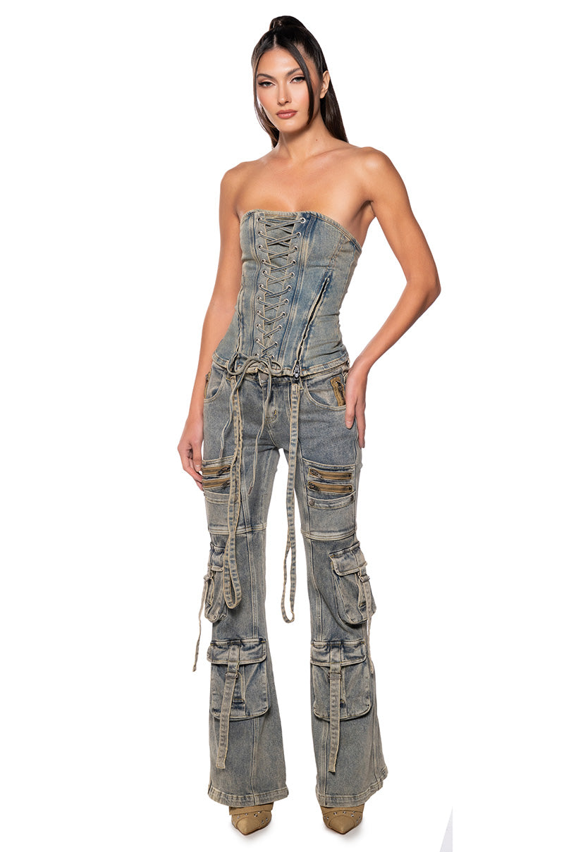 CALIFORNIA GIRL LACE UP DENIM CORSET TOP