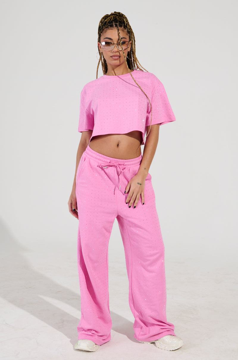 BLOSSOM RHINESTONE EMBELLISHED SWEATPANT IN PINK