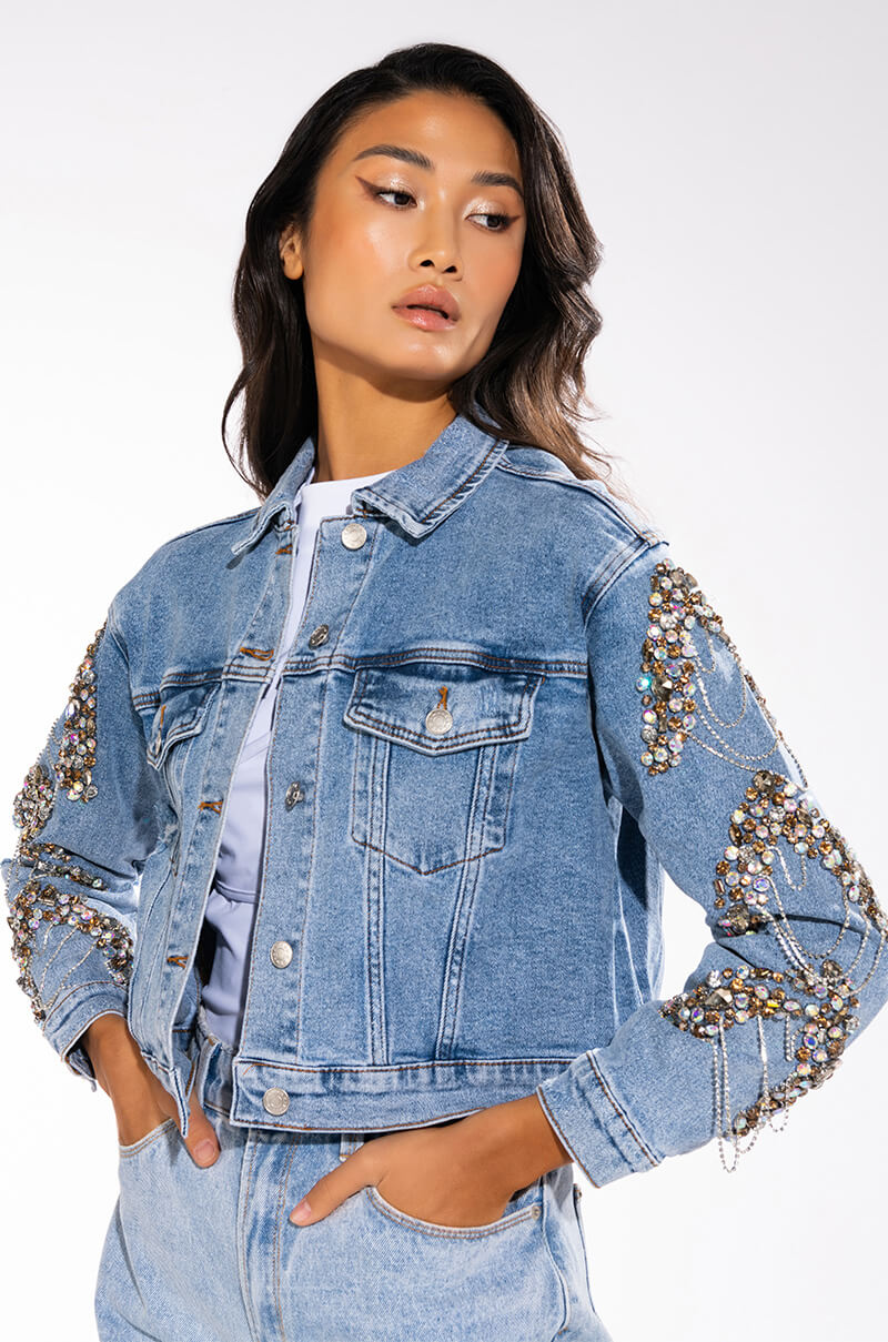 GLAMOROUS LIFE RHINESTONE JEAN JACKET