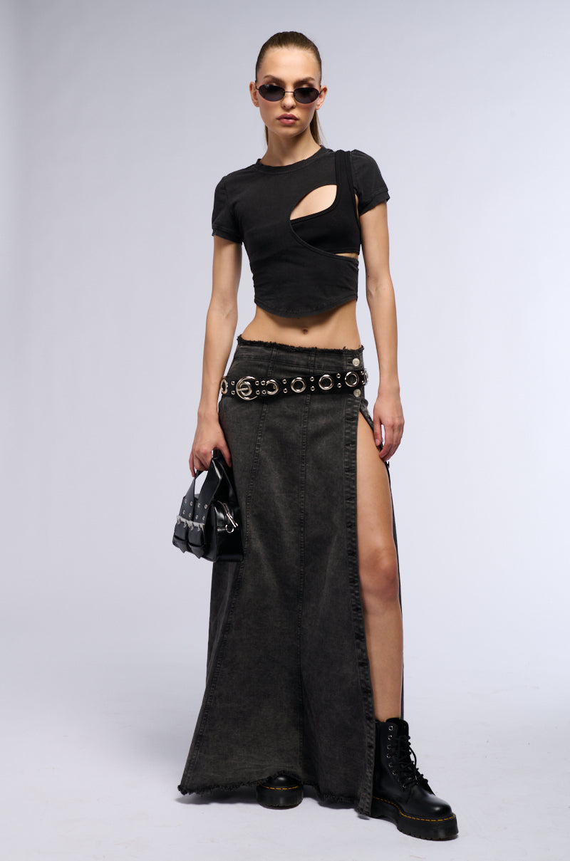 COME TO ME DENIM MAXI SKIRT