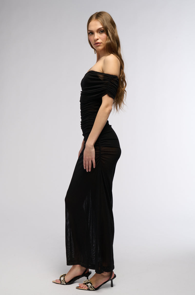 BALLROOM DANCE OFF THE SHOULDER MESH MAXI DRESS