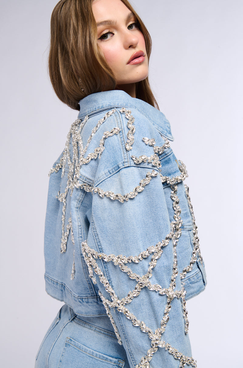 MAKE A WISH RHINESTONE EMBELLISHED DENIM JACKET