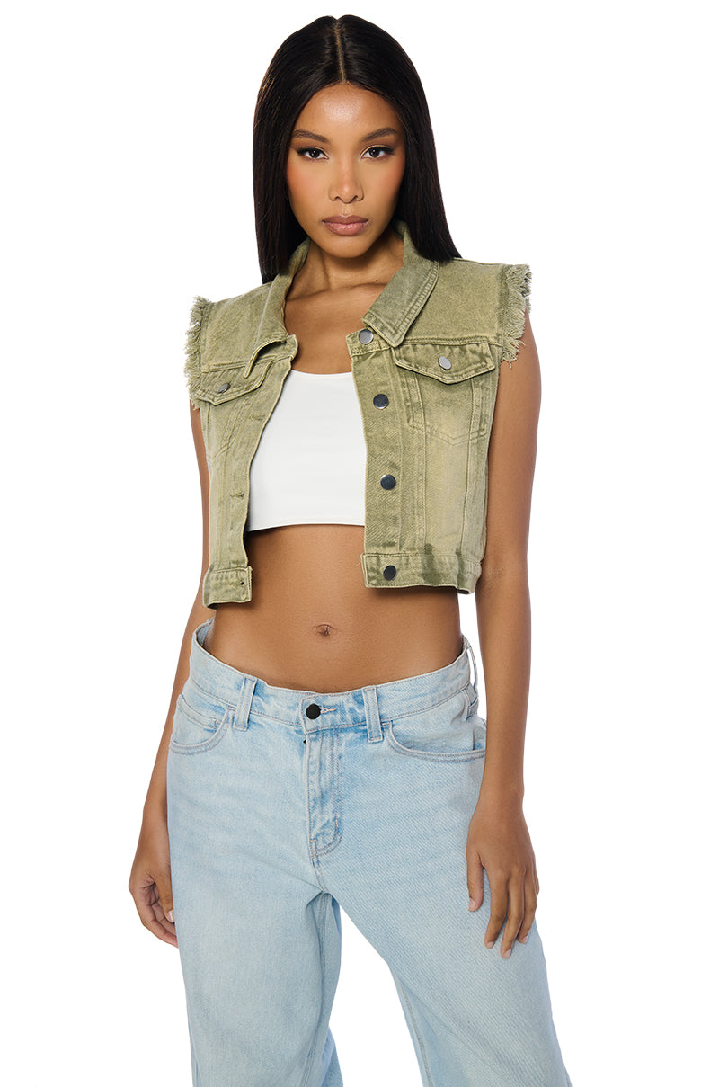 OLIVE DENIM CROP VEST