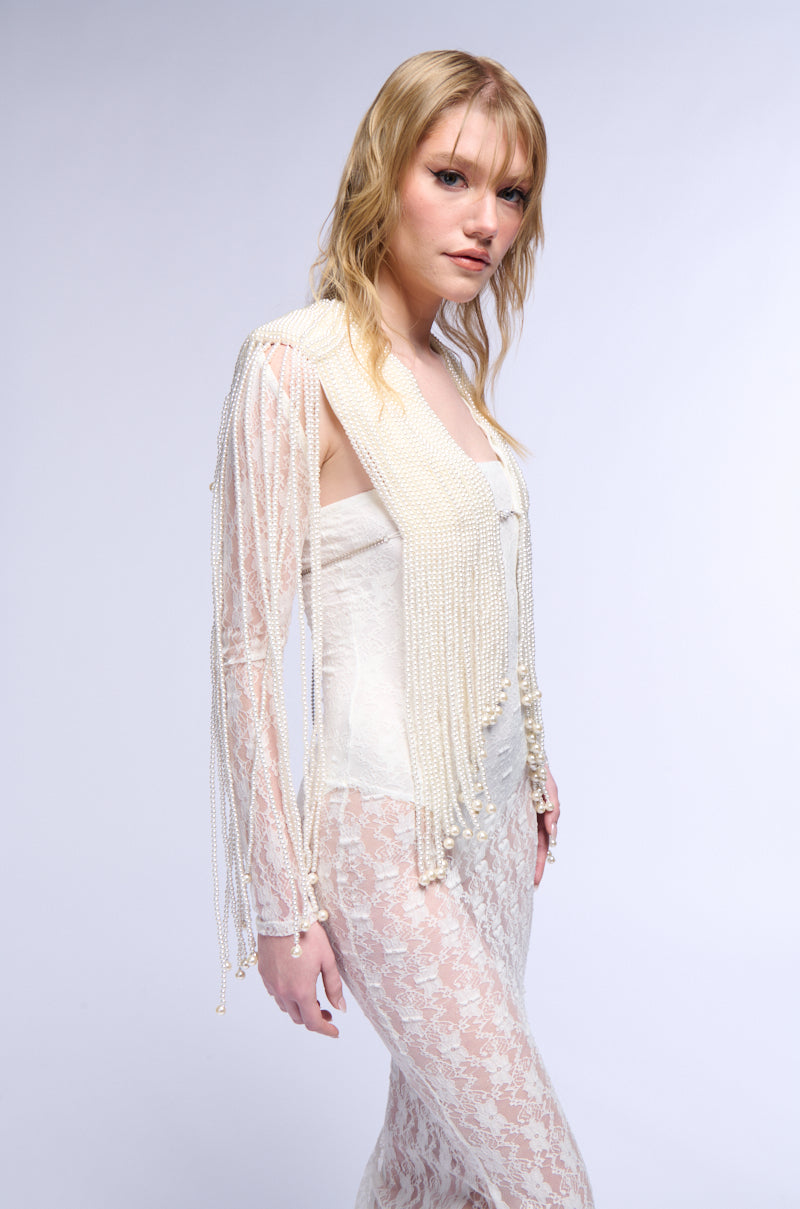 BELLE OF THE BALL PEARL EMBELLISHED CAPELET TOP