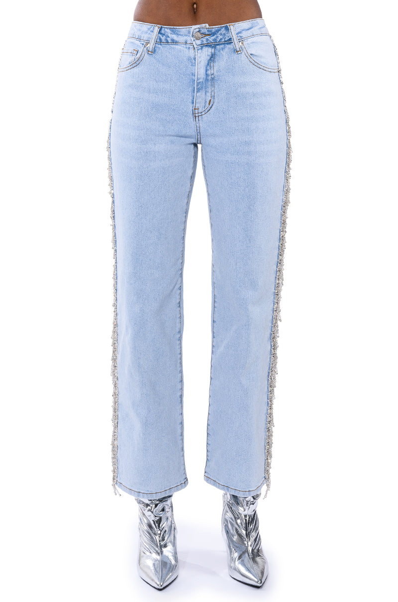 FEELING LIKE A STAR RHINESTONE WIDE LEG JEANS